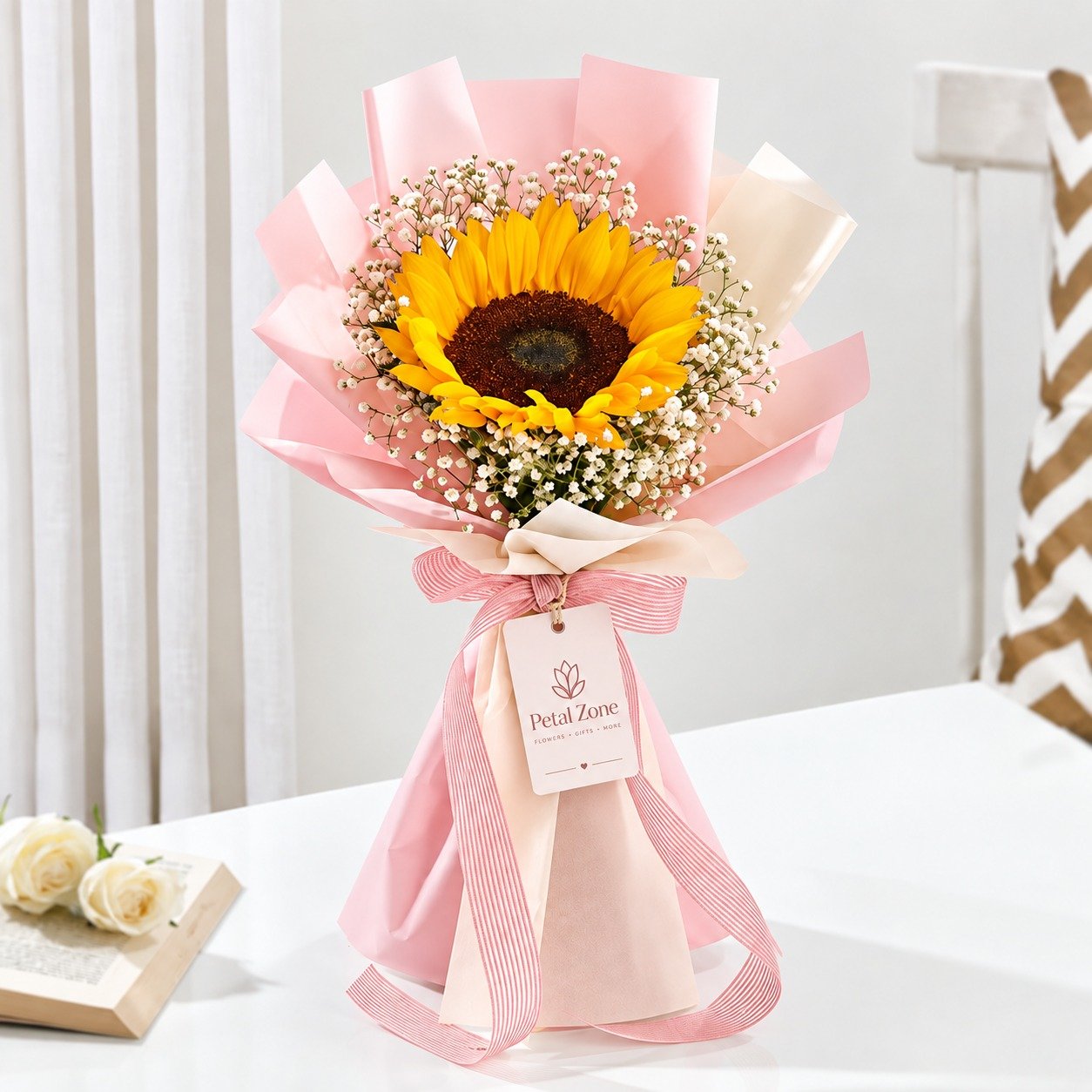 Single Sunshine – 1 Sunflower Flat Bouquet