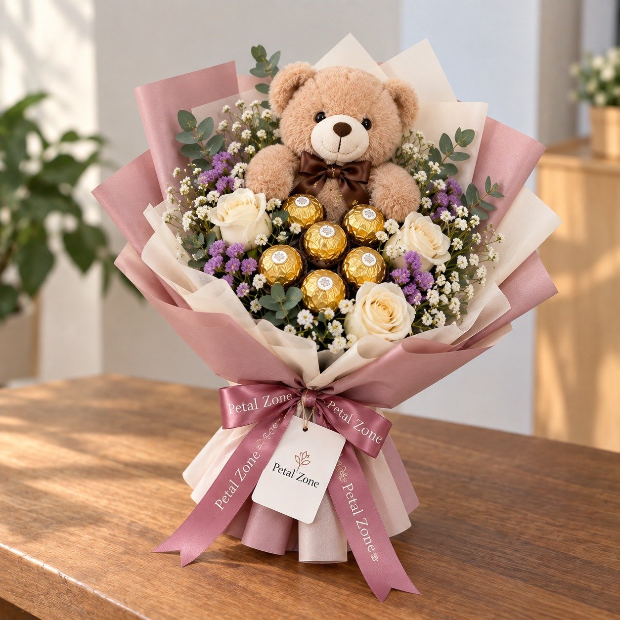 Sweet Cuddle – Teddy & Ferrero Rocher Bouquet