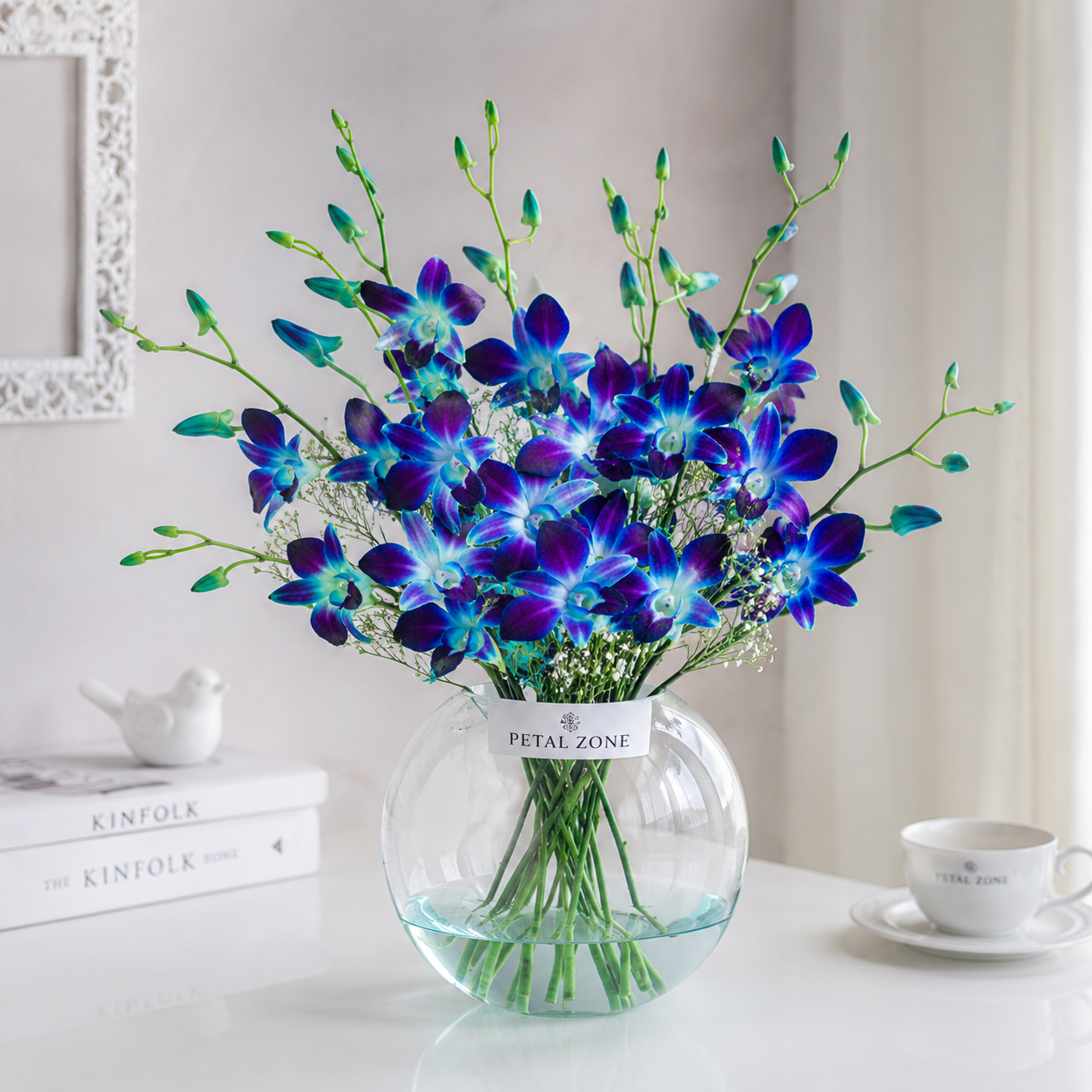 A Symphony of Blue Luxury – 20 Blue Orchids Vase