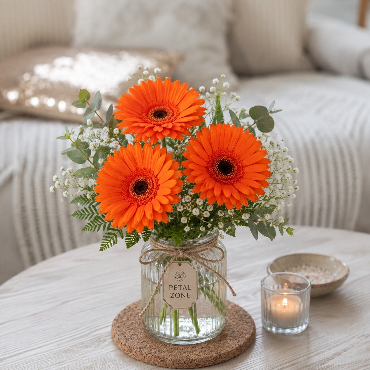 Three Blooms of Warmth – 3 Orange Gerberas Vase