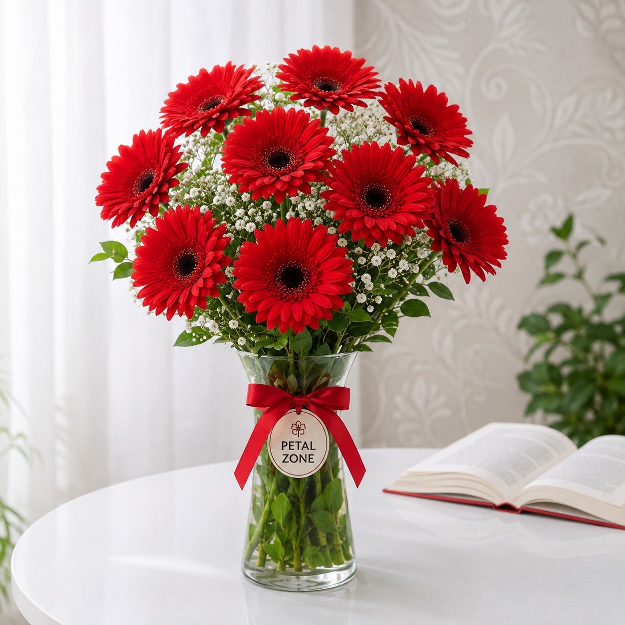 A Vase of Crimson Romance – 10 Red Gerberas