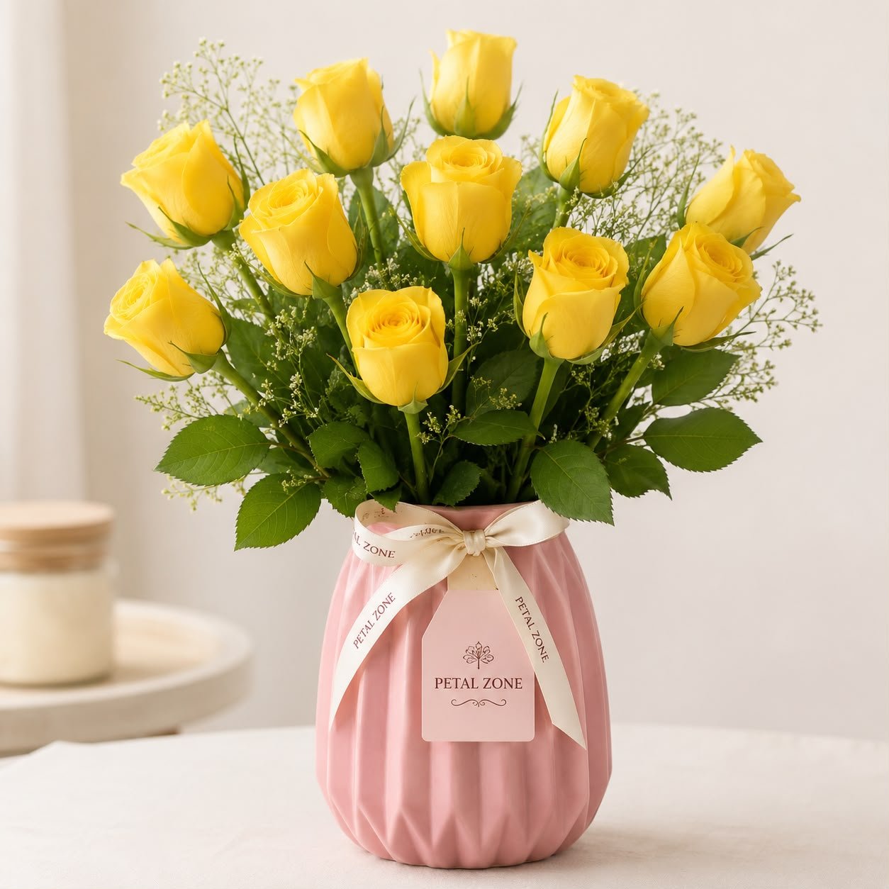 Elegant Fresh 11 Yellow Rose Flower Vase
