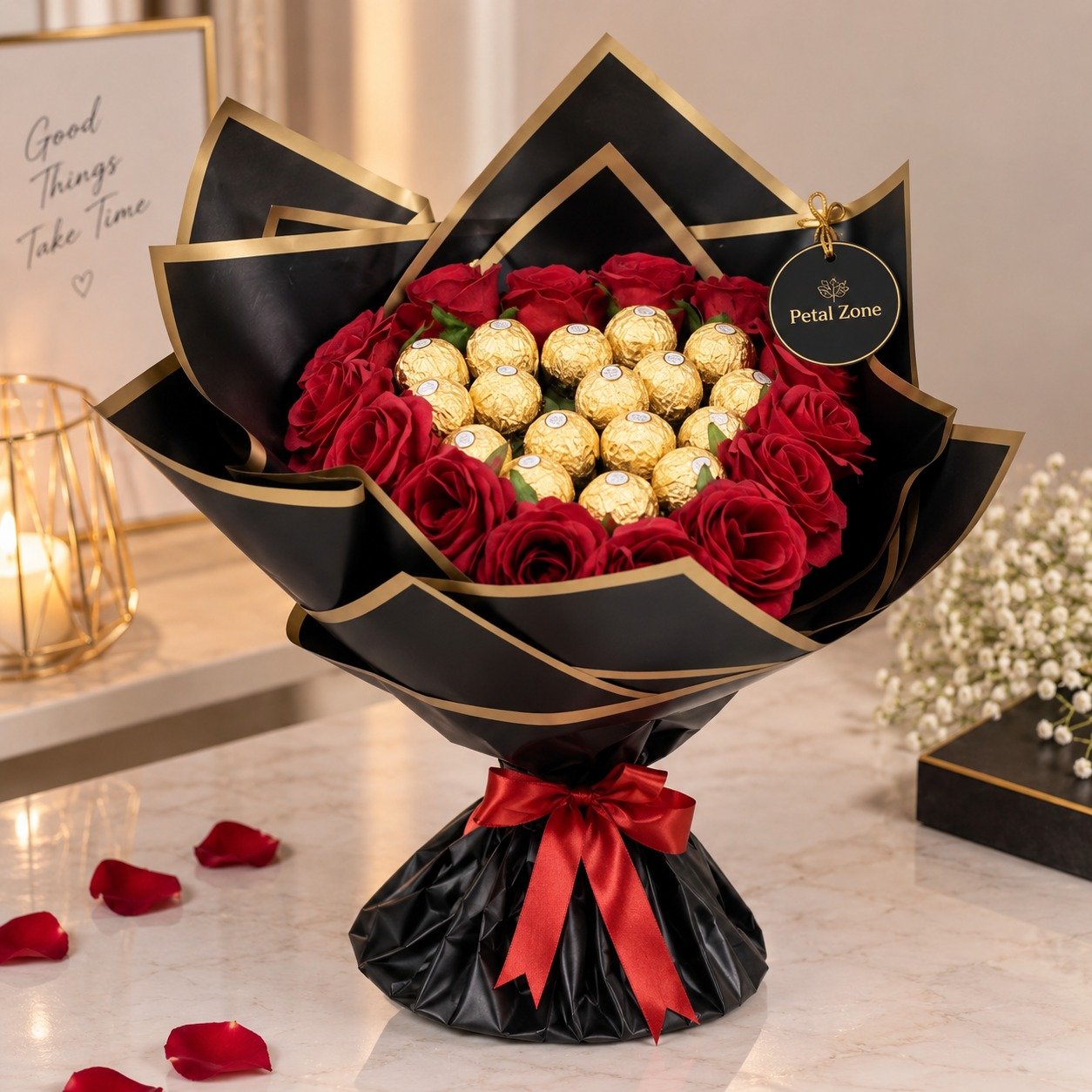Golden Romance – Ferrero Rocher & Rose Bouquet
