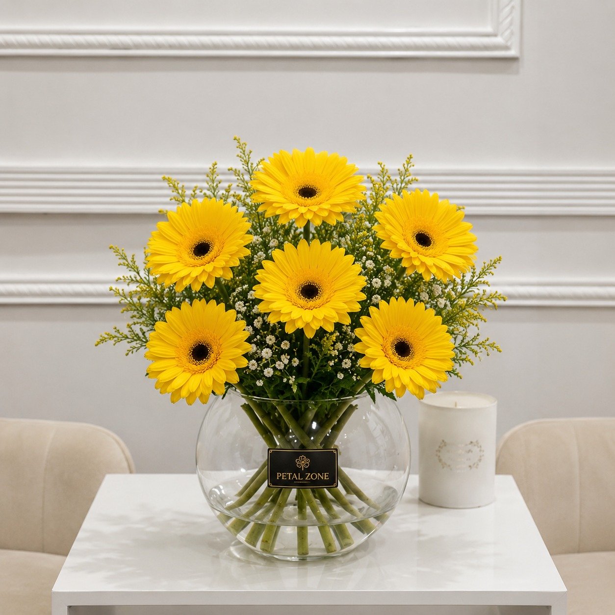 Seven Blooms of Sunshine – 7 Yellow Gerberas Vase