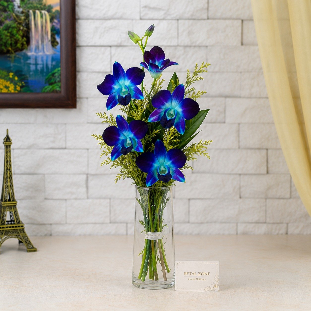 Whispers of Blue Elegance – 5 Blue Orchids Vase