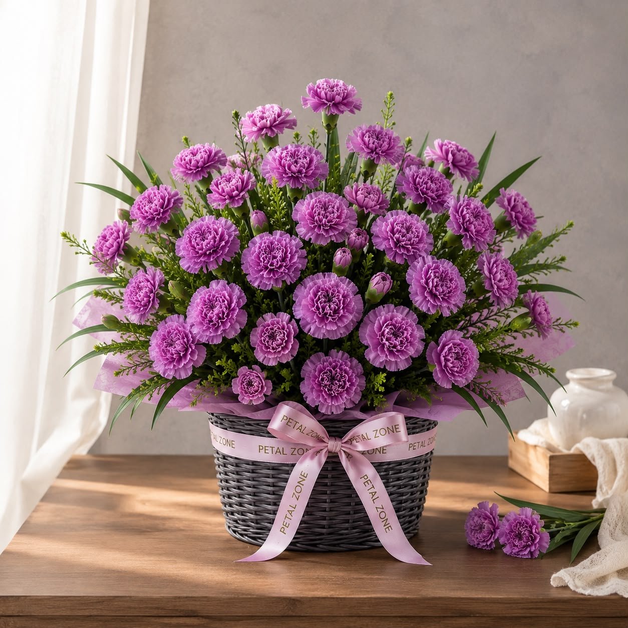A Basket of Purple Dreams – 25 Purple Carnations Basket