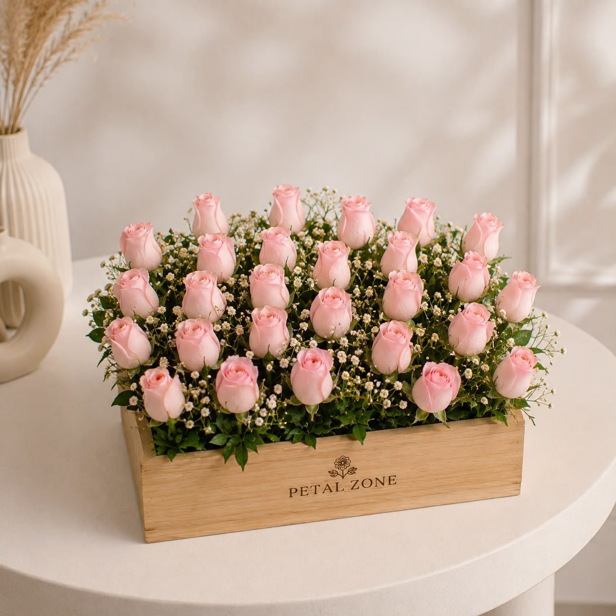 A Keepsake of Pink Dreams – 25 Pink Roses Wooden Tray