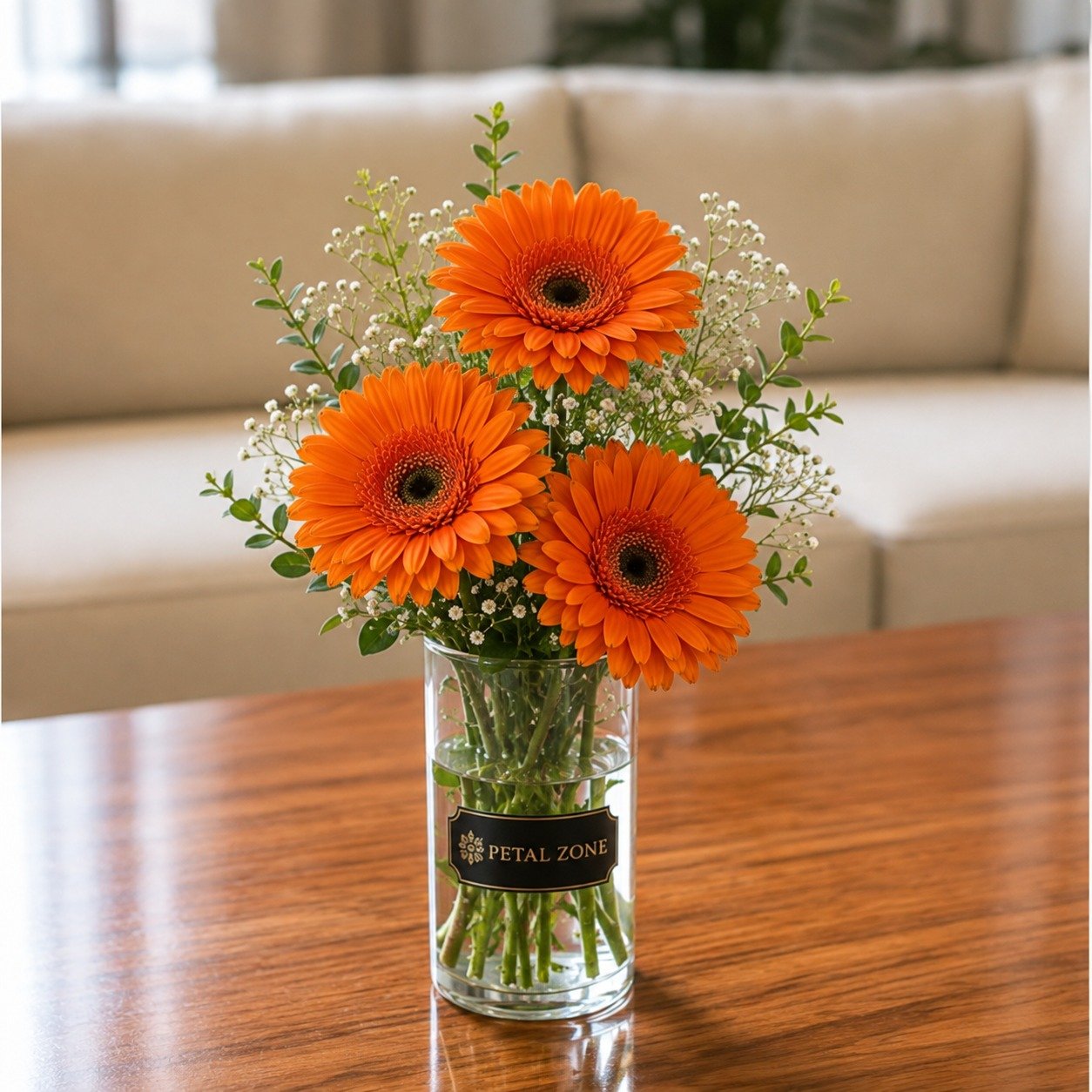 Three Blooms of Warmth – 3 Orange Gerberas Vase 2