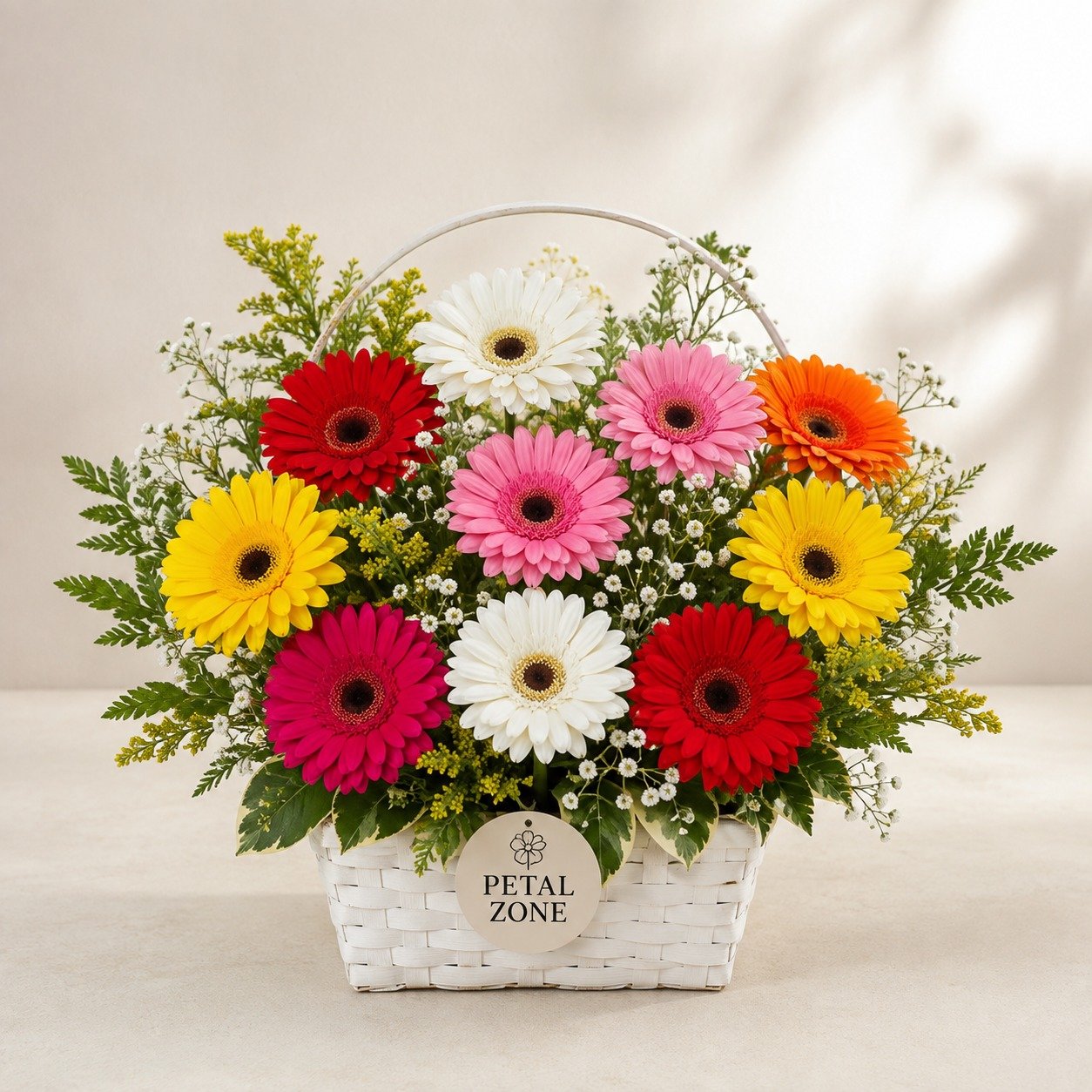 A Rainbow of Petals – 12 Multicolour Gerberas Basket 2