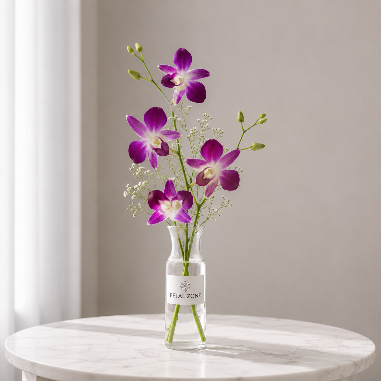 Petals of Royal Charm – 5 Purple Orchids Vase 2