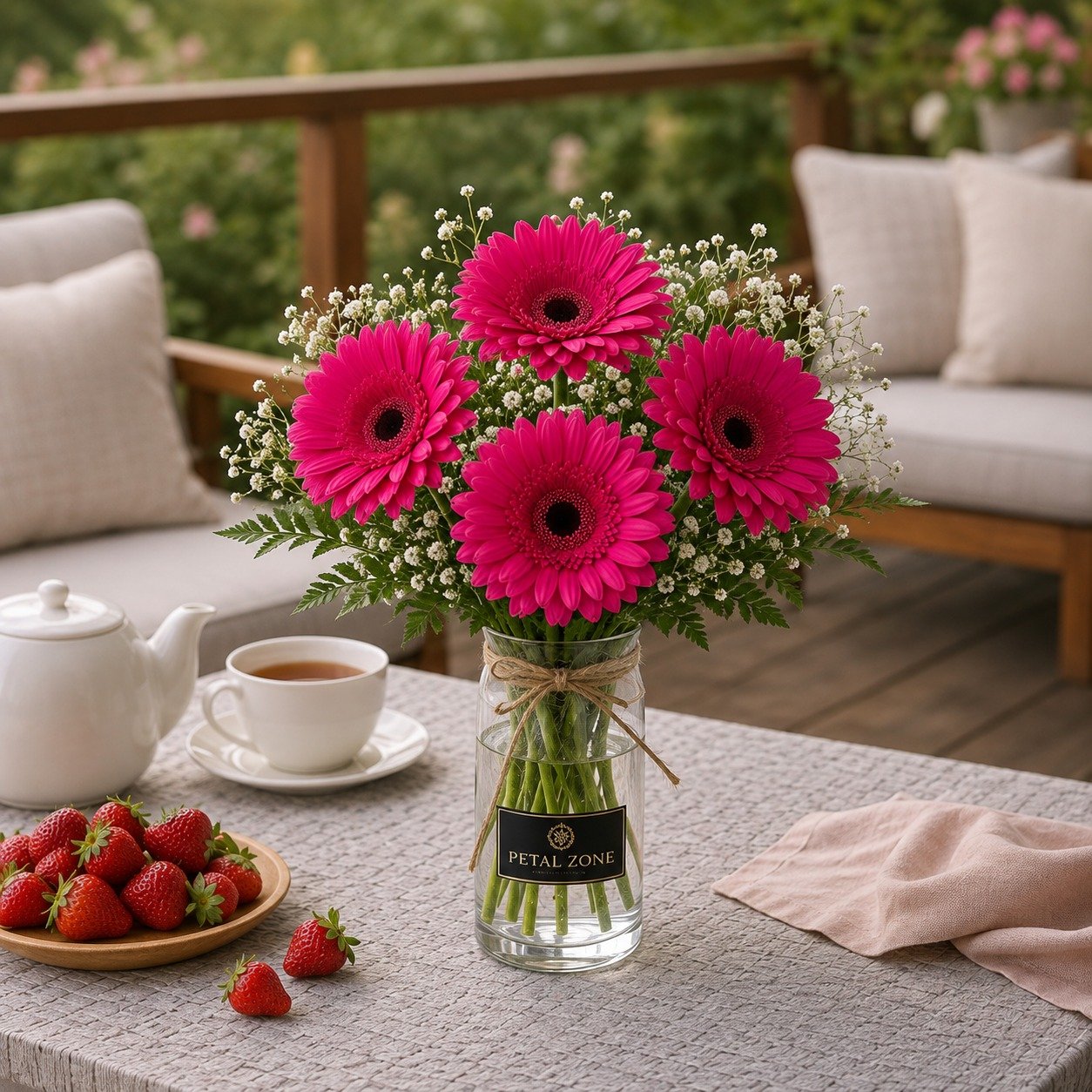 Velvet Petals of Affection – 5 Dark Pink Gerberas Vase 2
