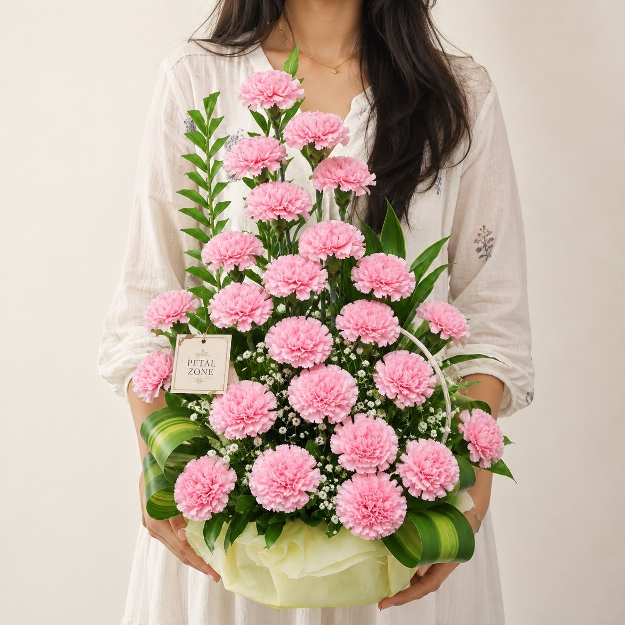 Eighteen Blooms of Sweetness – 18 Pink Carnations Basket 2