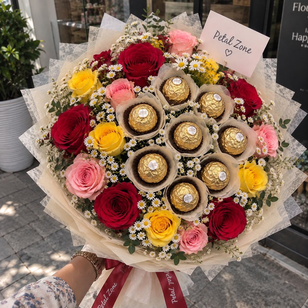 Bloom & Bliss – Mixed Flower Ferrero Bouquet 3