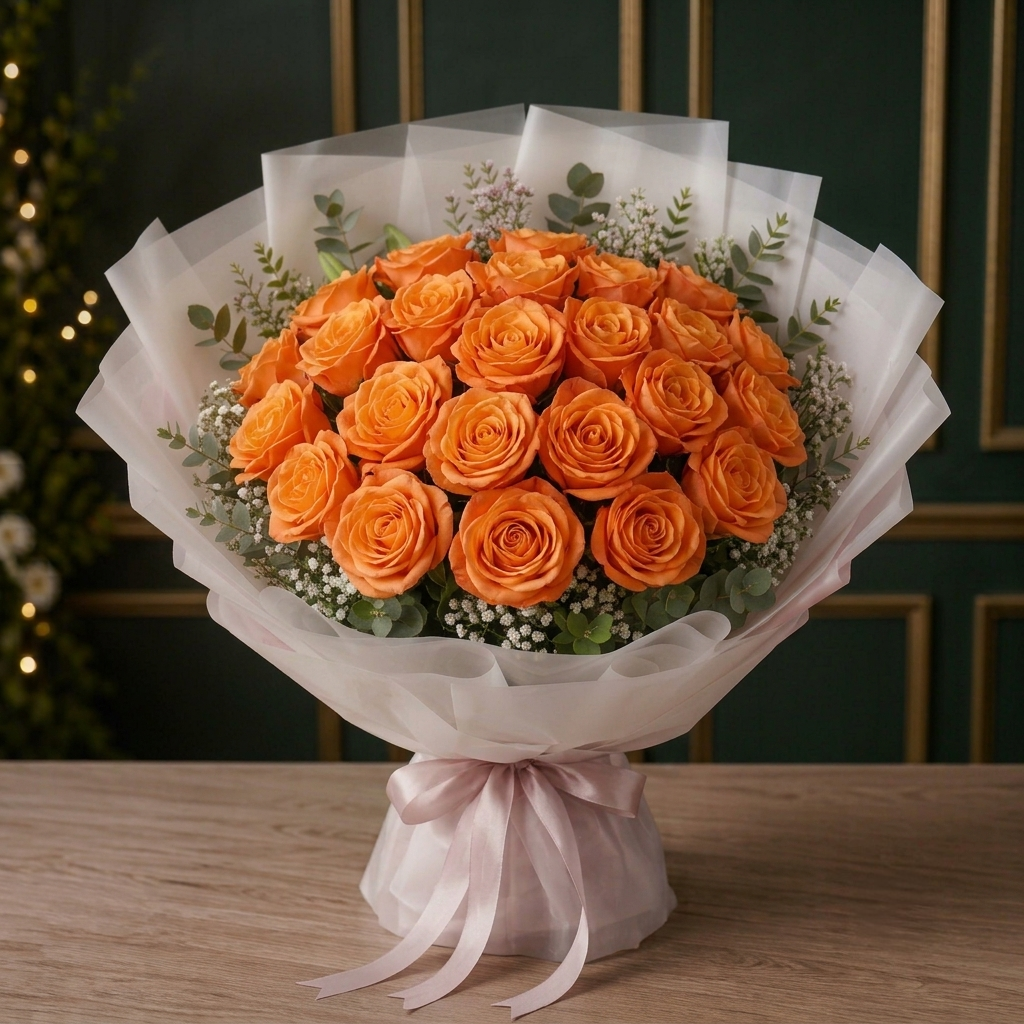 Elegant Fresh Rose Flower Flat Bouquet 4