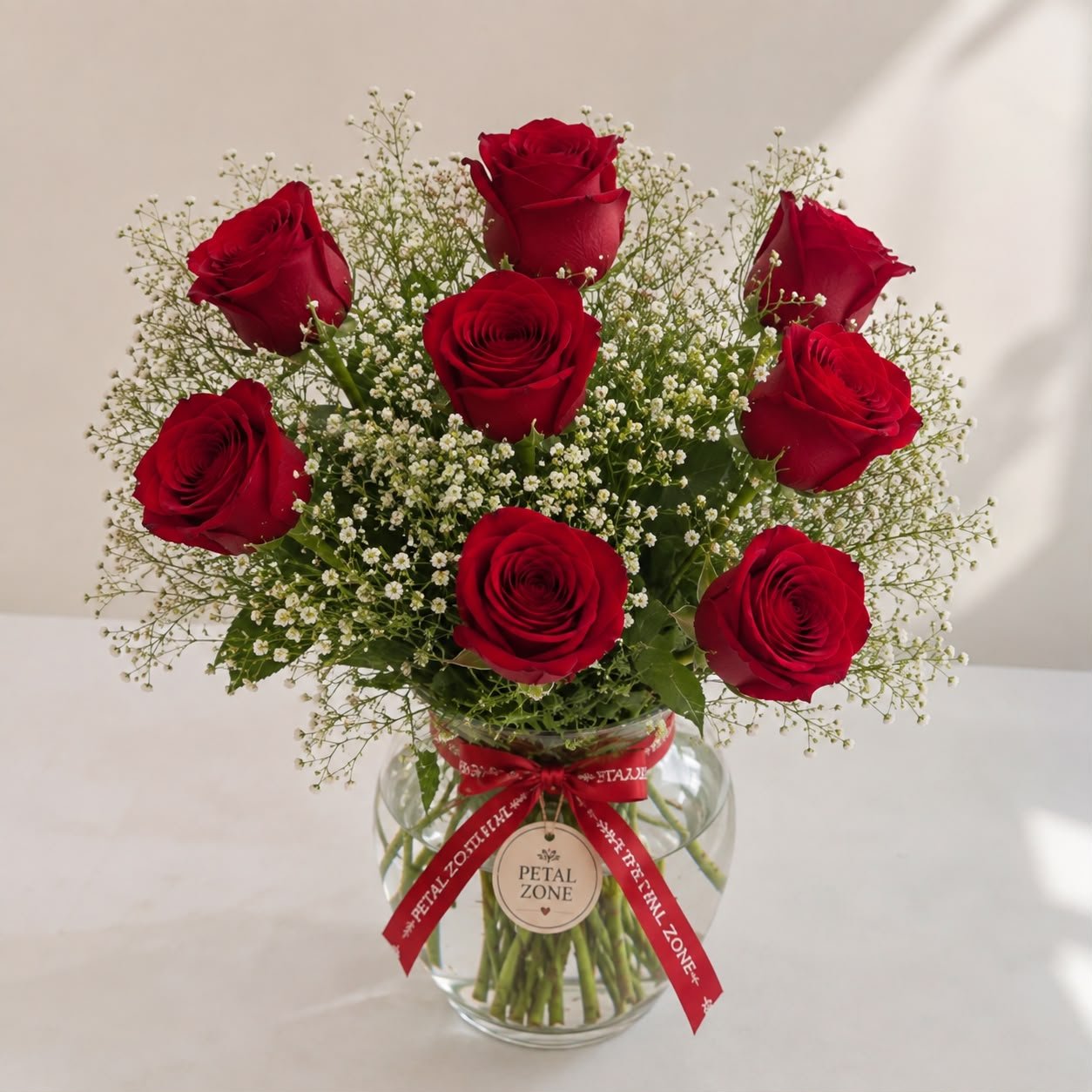 Elegant Fresh 8 Red Rose Flower Vase 3