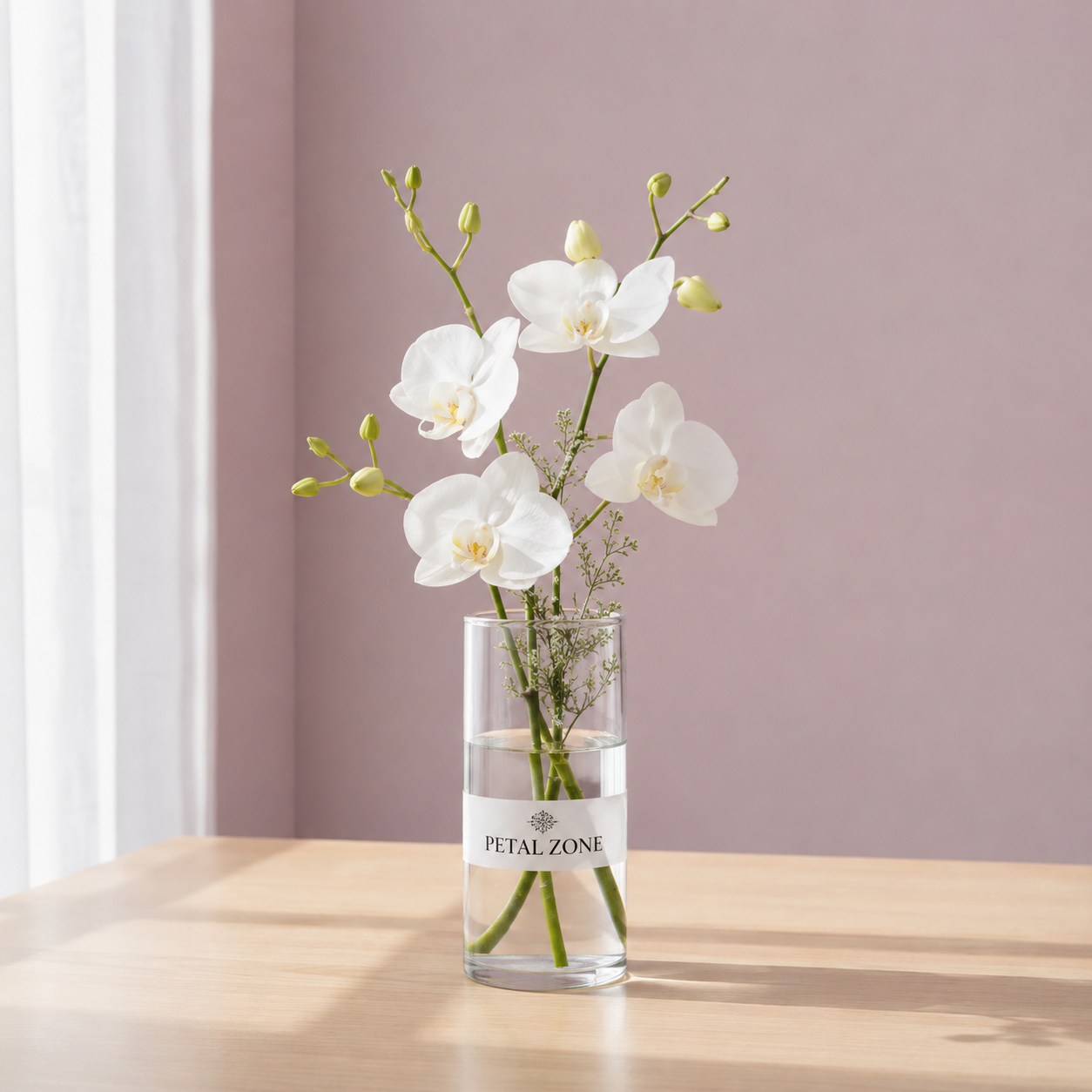 Petals of Pure Elegance – 5 White Orchids Vase 2