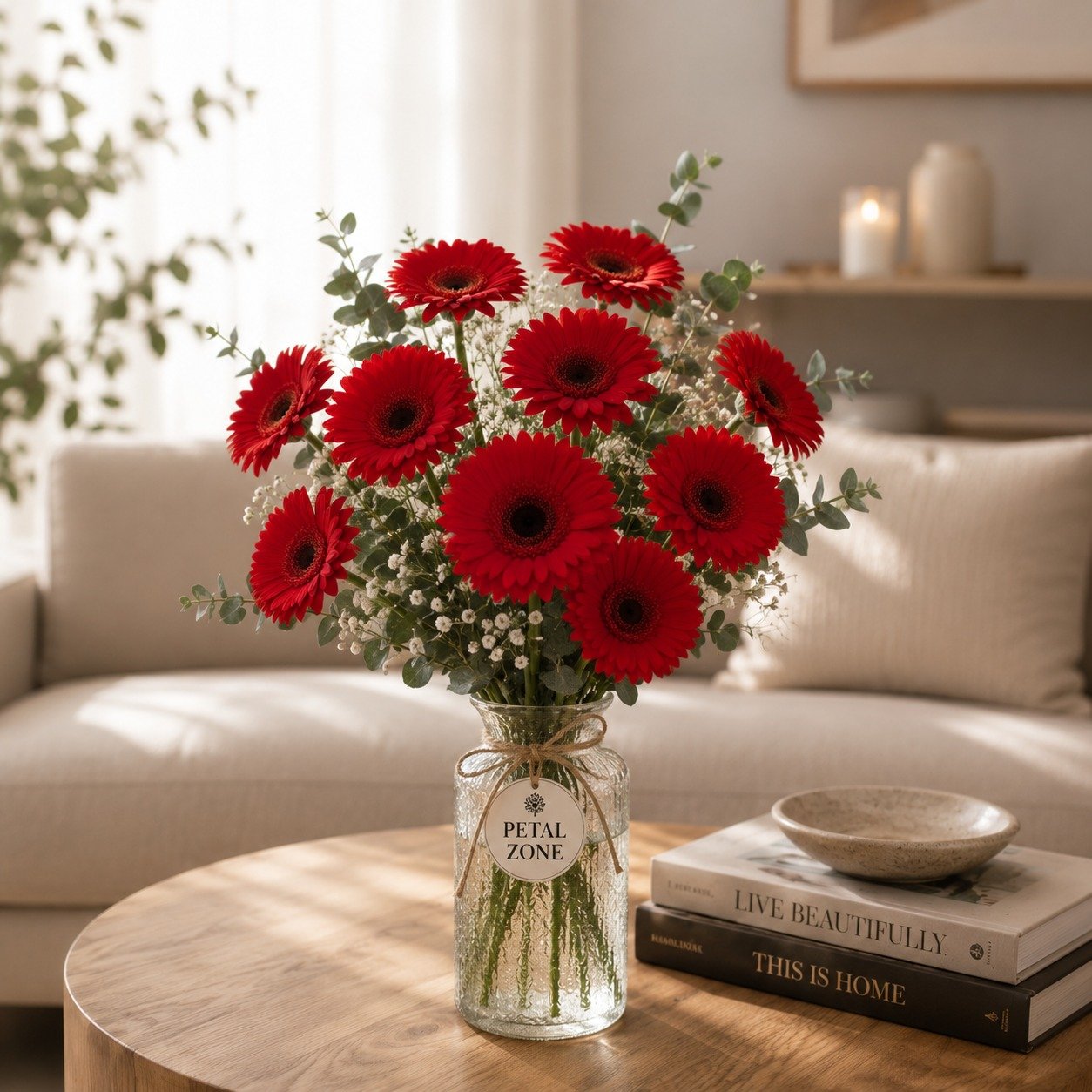 A Vase of Crimson Romance – 10 Red Gerberas 2