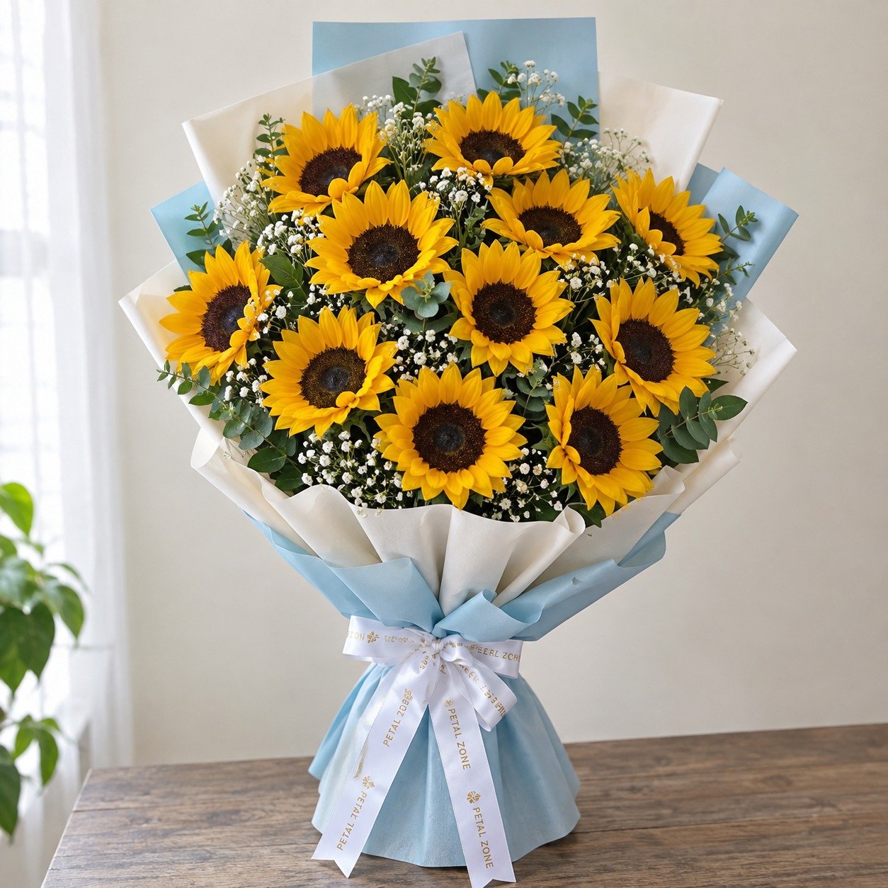 Sunshine Celebration – 12 Sunflower Flat Bouquet 3