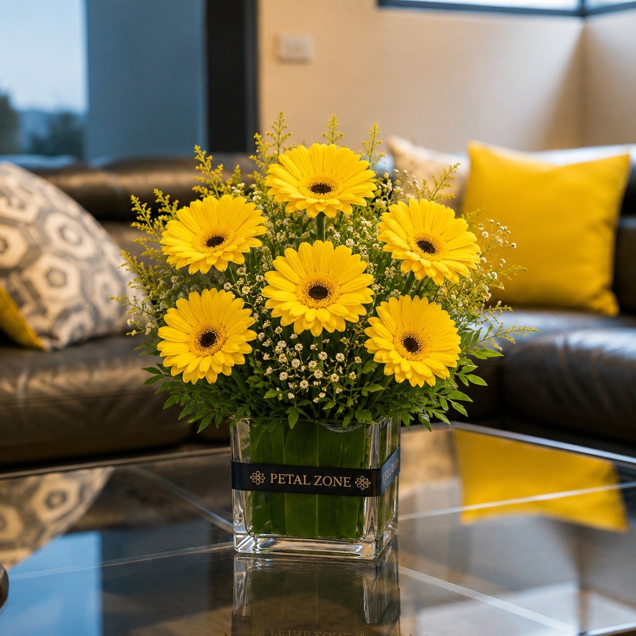 Seven Blooms of Sunshine – 7 Yellow Gerberas Vase 2