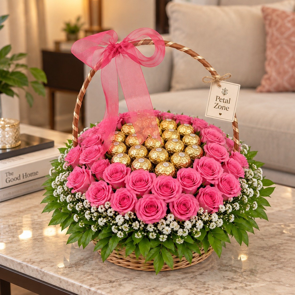 Golden Basket Delight – Ferrero Rocher Basket Bouquet 2