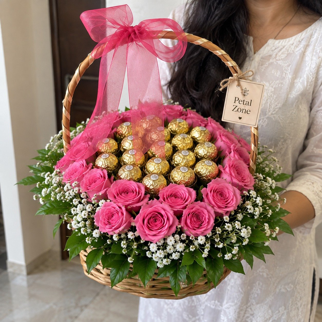 Golden Basket Delight – Ferrero Rocher Basket Bouquet 3