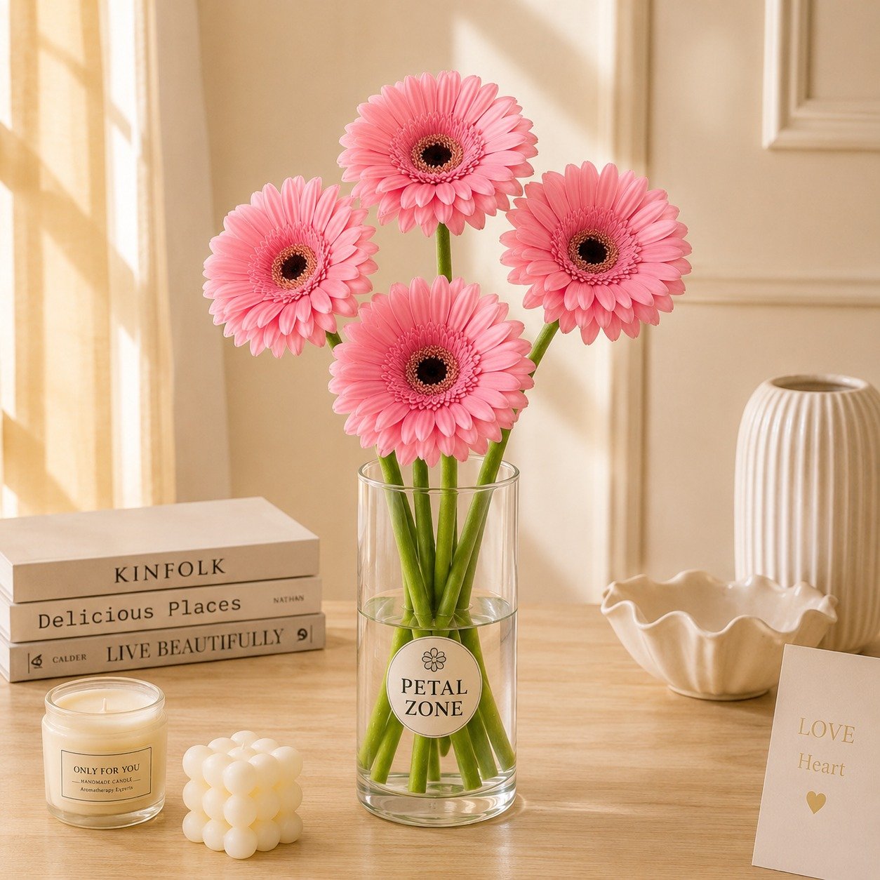 Blush Petals of Joy – 5 Pink Gerberas Vase 2