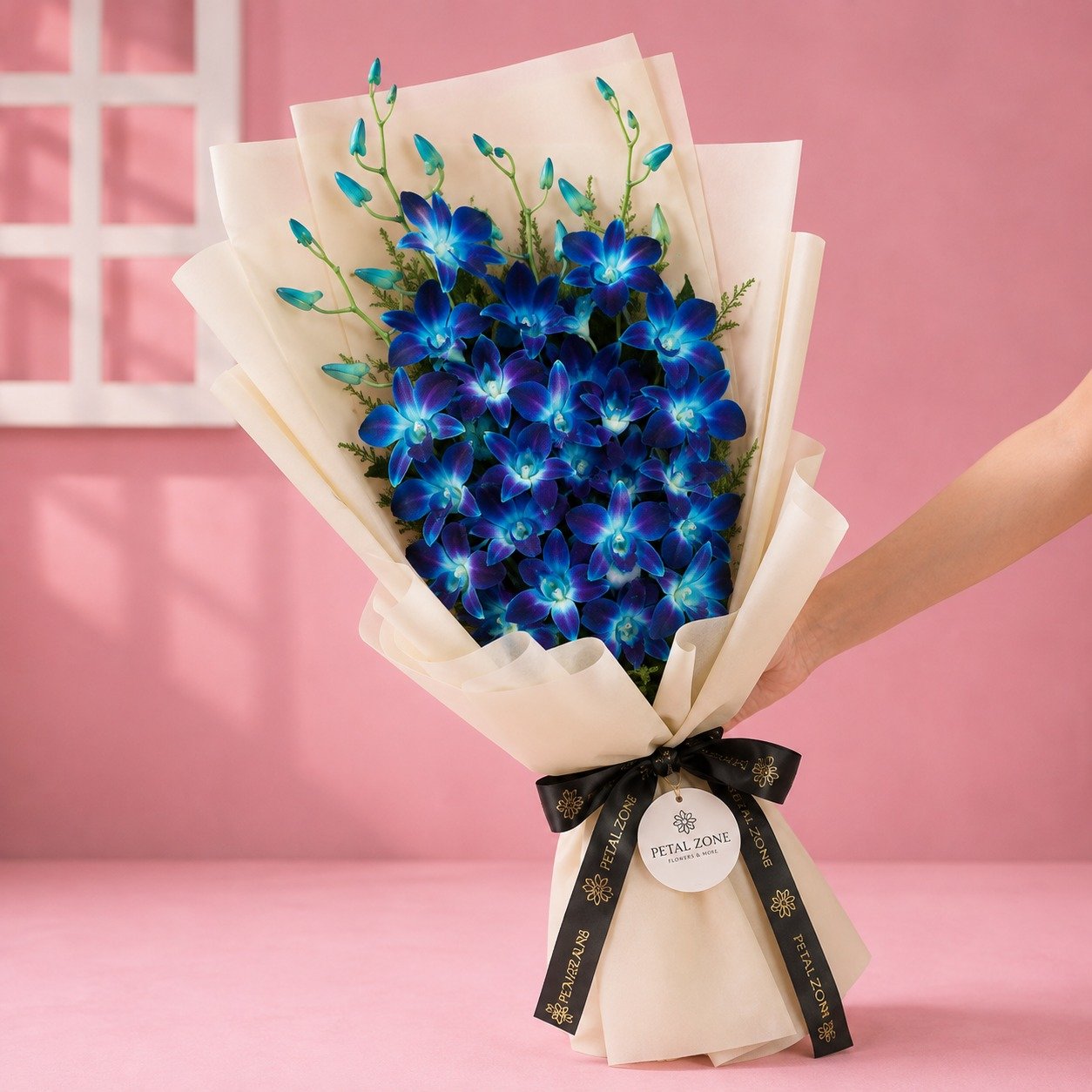 A Symphony of Azure Blooms – 20 Blue Orchids One-Sided Bouquet 2