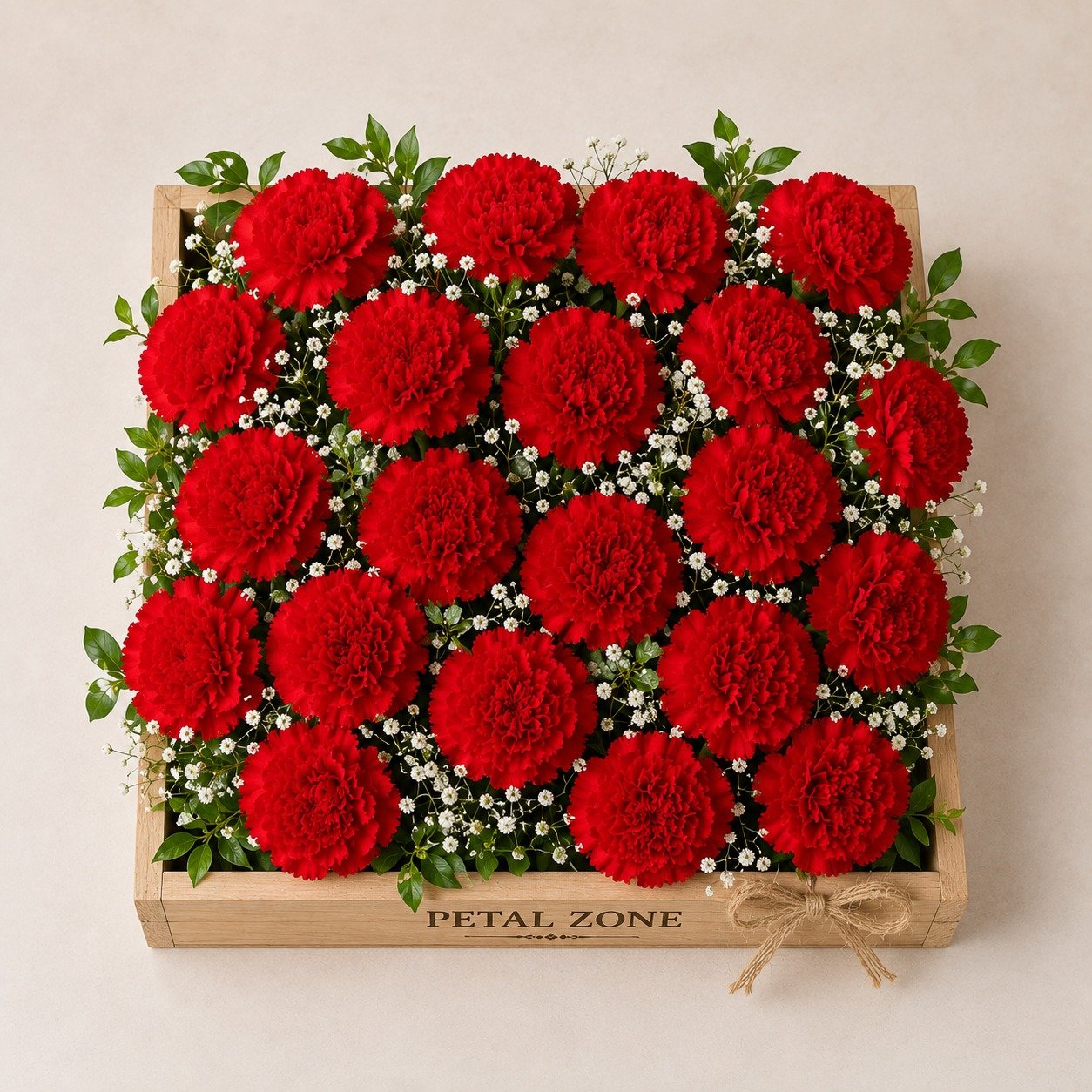 Eighteen Petals of Passion – 18 Red Carnations Wooden Tray 2