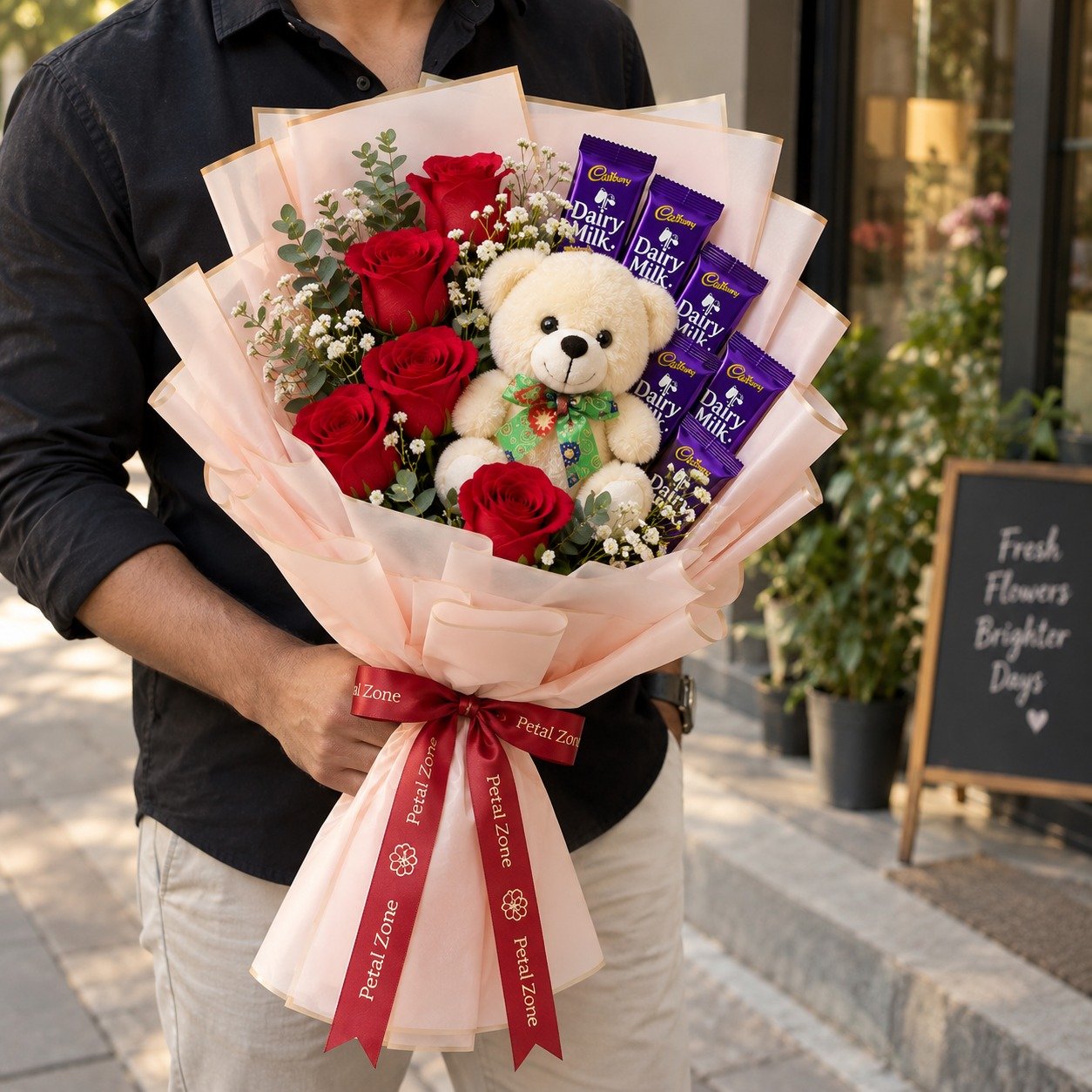 Cuddle & Chocolate – Teddy & Dairy Milk Bouquet 3