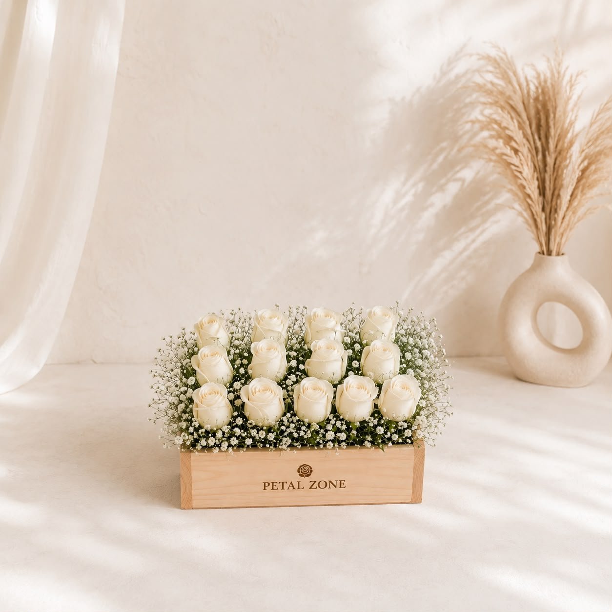 A Dozen Moments of Grace – 12 White Roses Wooden Tray 3