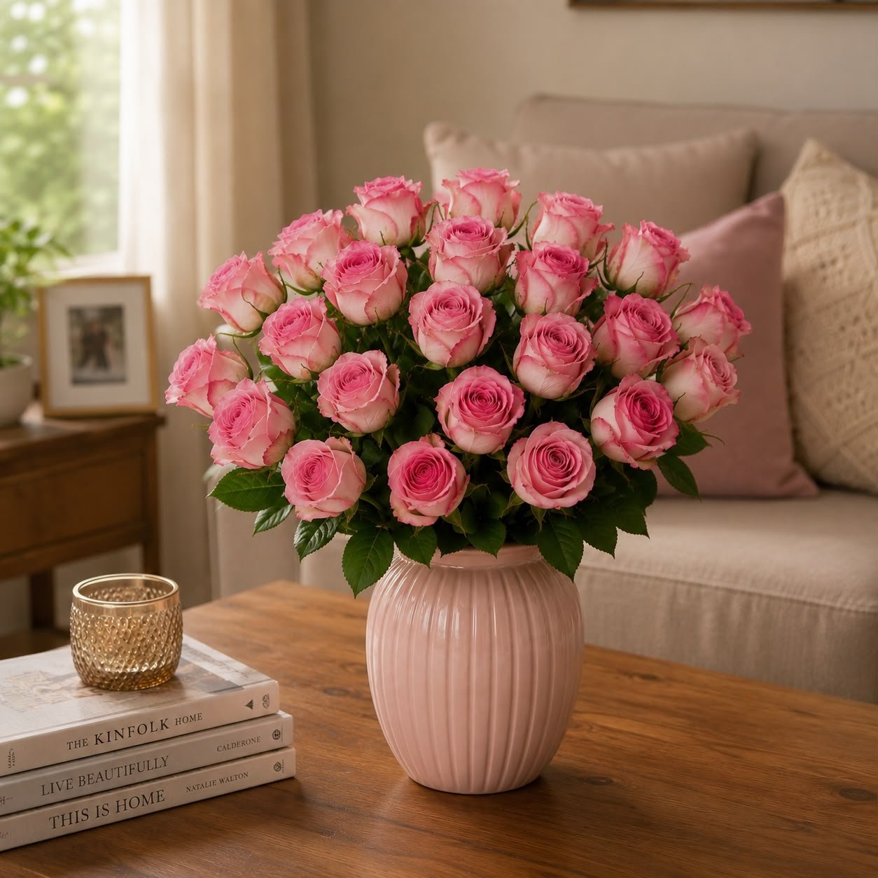 Elegant Fresh 25 Shaded Pink Rose Flower Vase 2