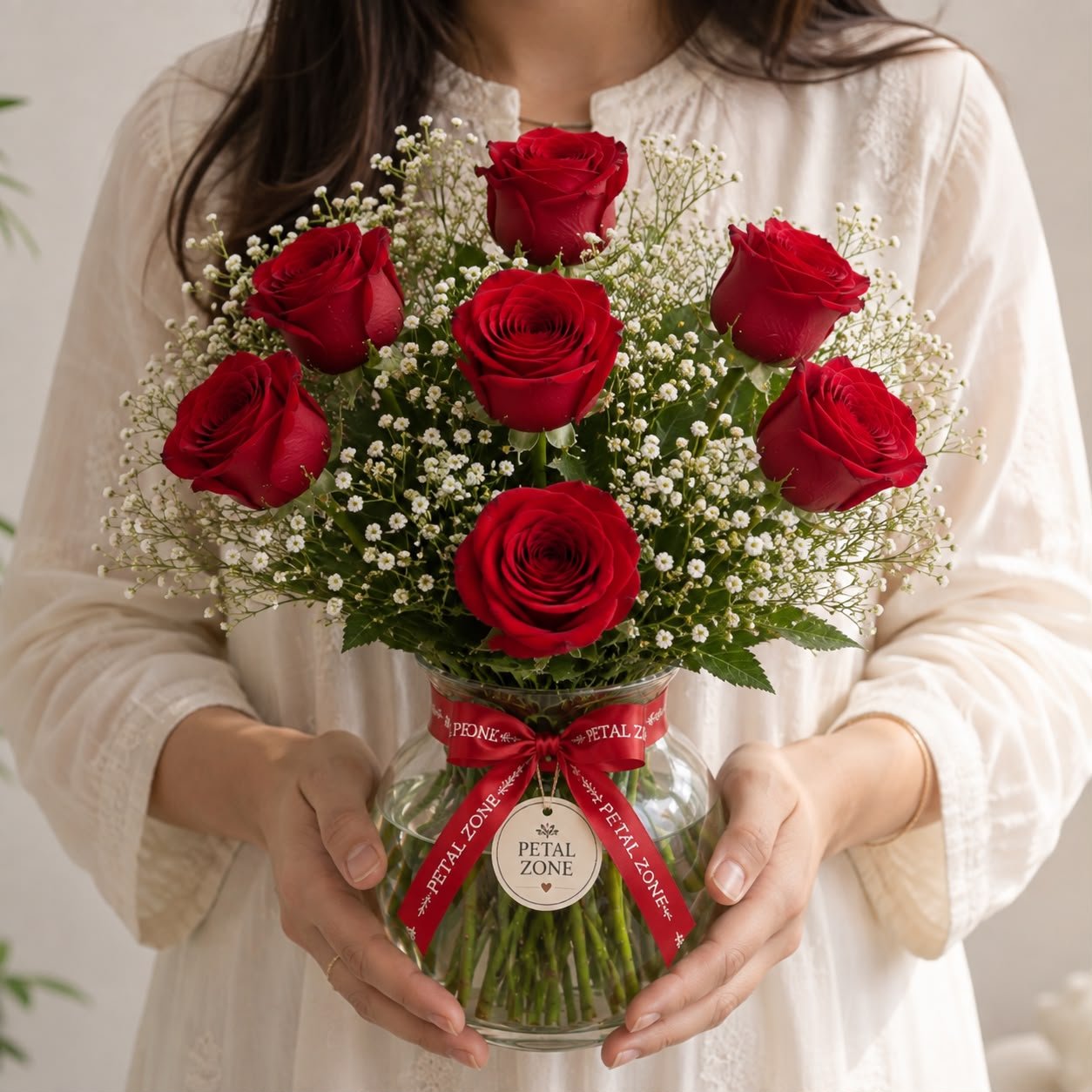 Elegant Fresh 8 Red Rose Flower Vase 2