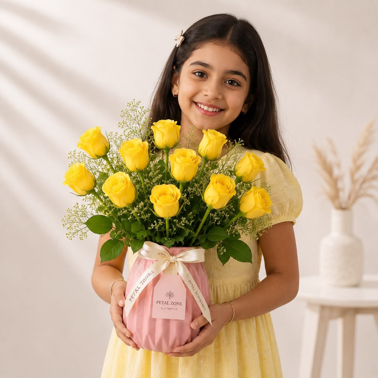 Elegant Fresh 11 Yellow Rose Flower Vase 2