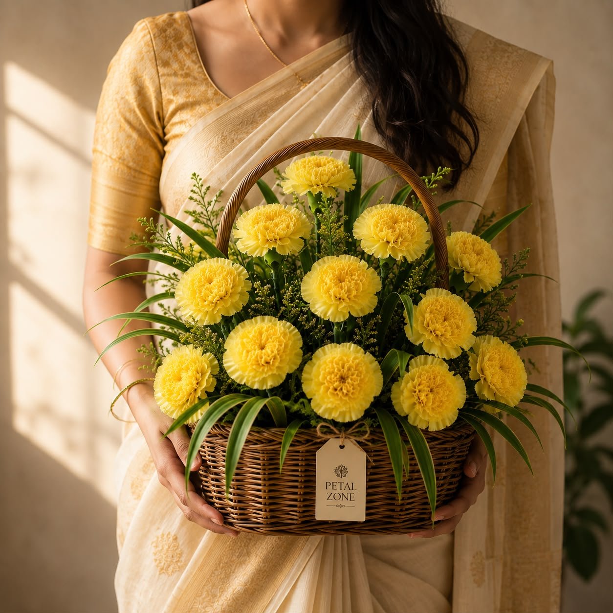 A Dozen Rays of Joy – 12 Yellow Carnations Basket 2