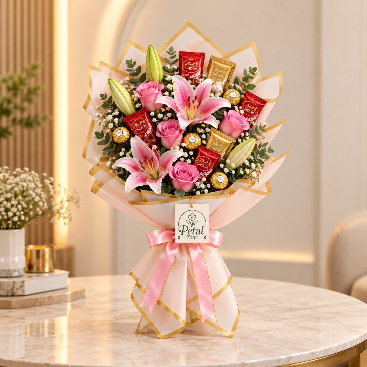 Bloom & Indulgence – Flower & Imported Chocolate Bouquet 3
