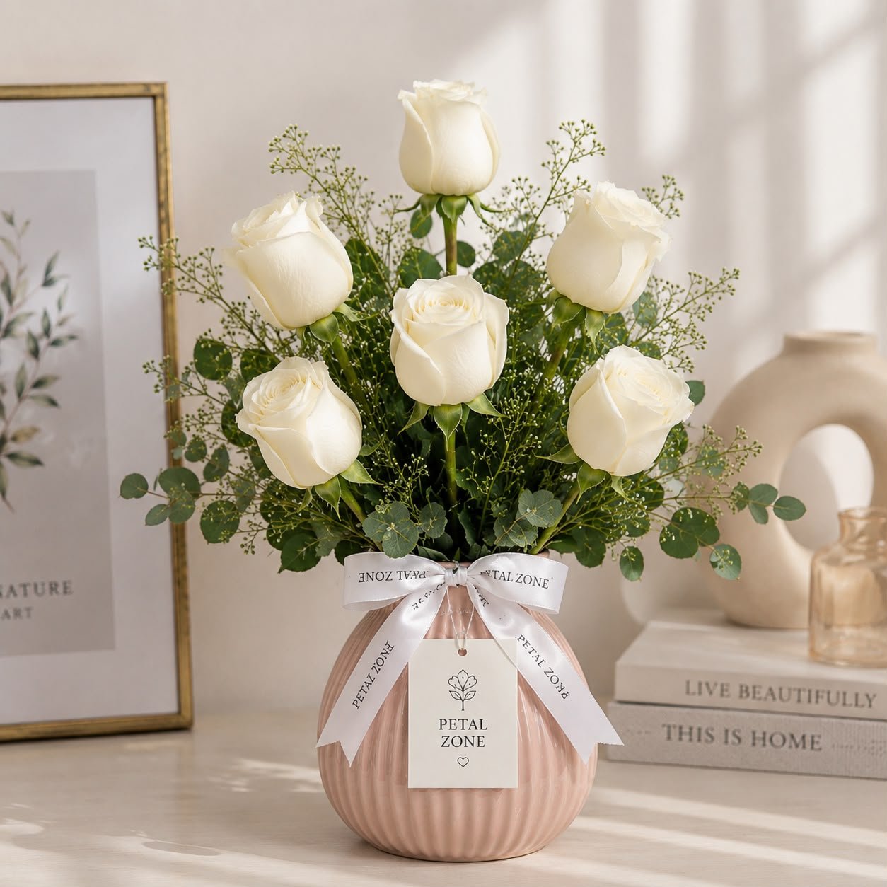 Elegant Fresh 5 White Rose Flower Vase 3