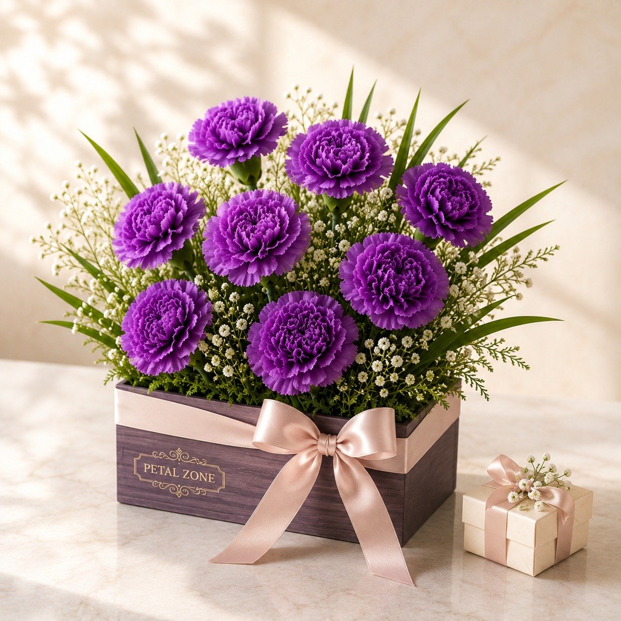 Royal Charm on Wood – 8 Purple Carnations 2