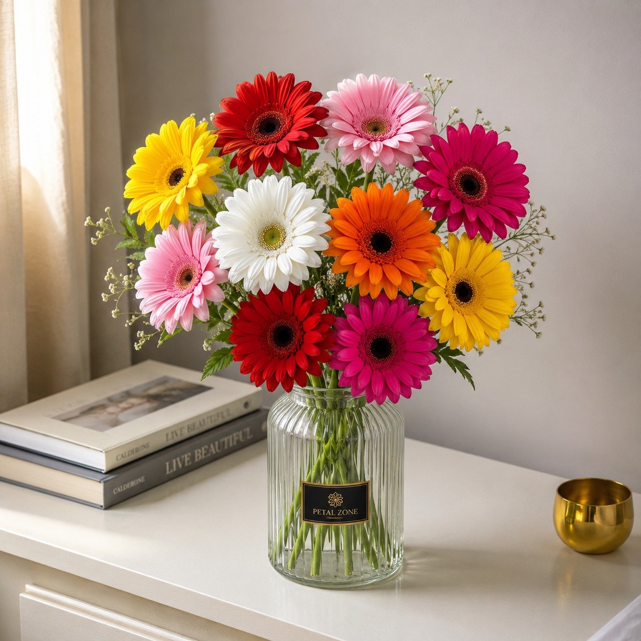 A Rainbow of Blooms – 12 Multicolour Gerberas Vase