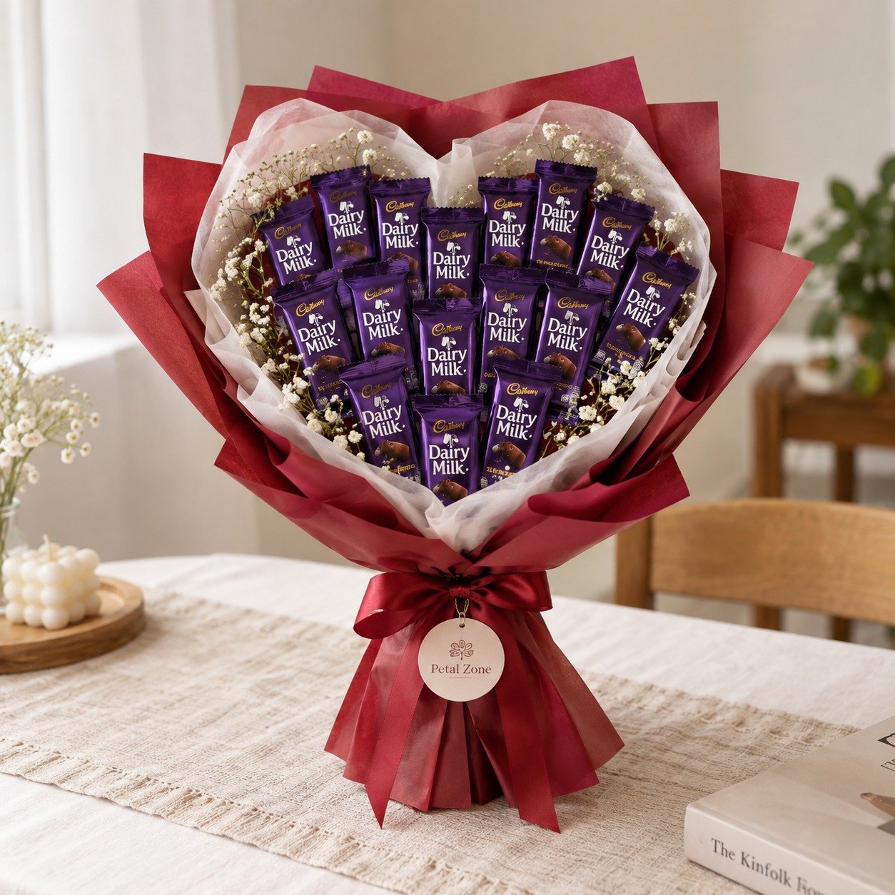 Heartfelt Sweetness – Heart-Shaped Dairy Milk Bouquet