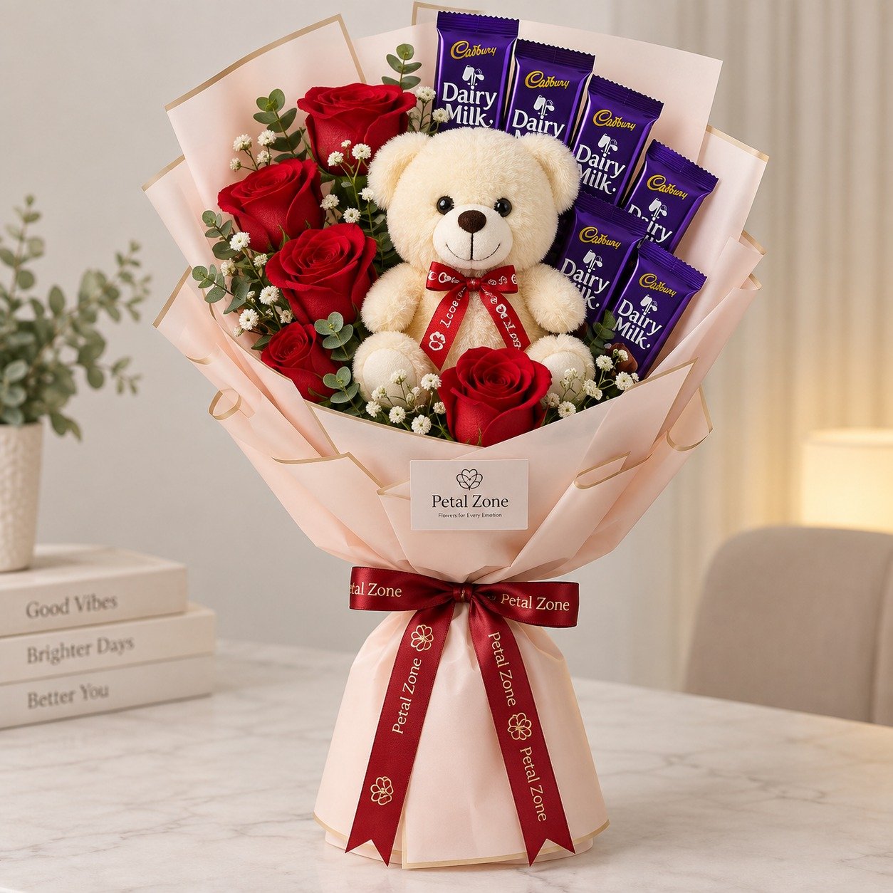 Cuddle & Chocolate – Teddy & Dairy Milk Bouquet