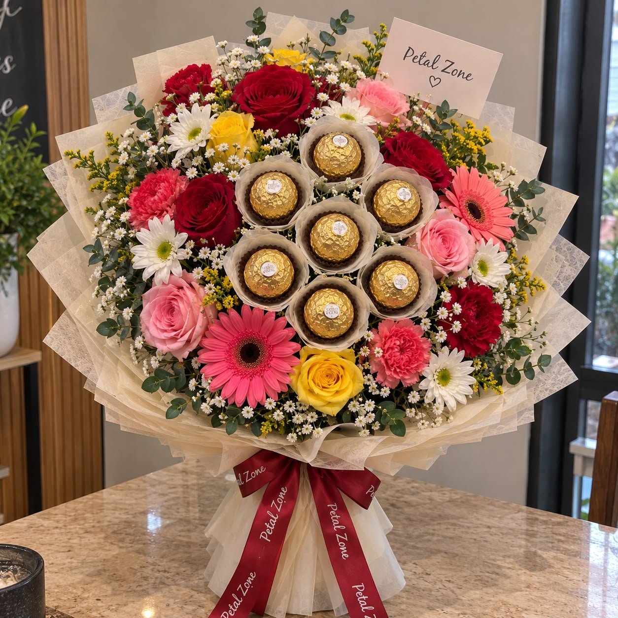 Bloom & Bliss – Mixed Flower Ferrero Bouquet