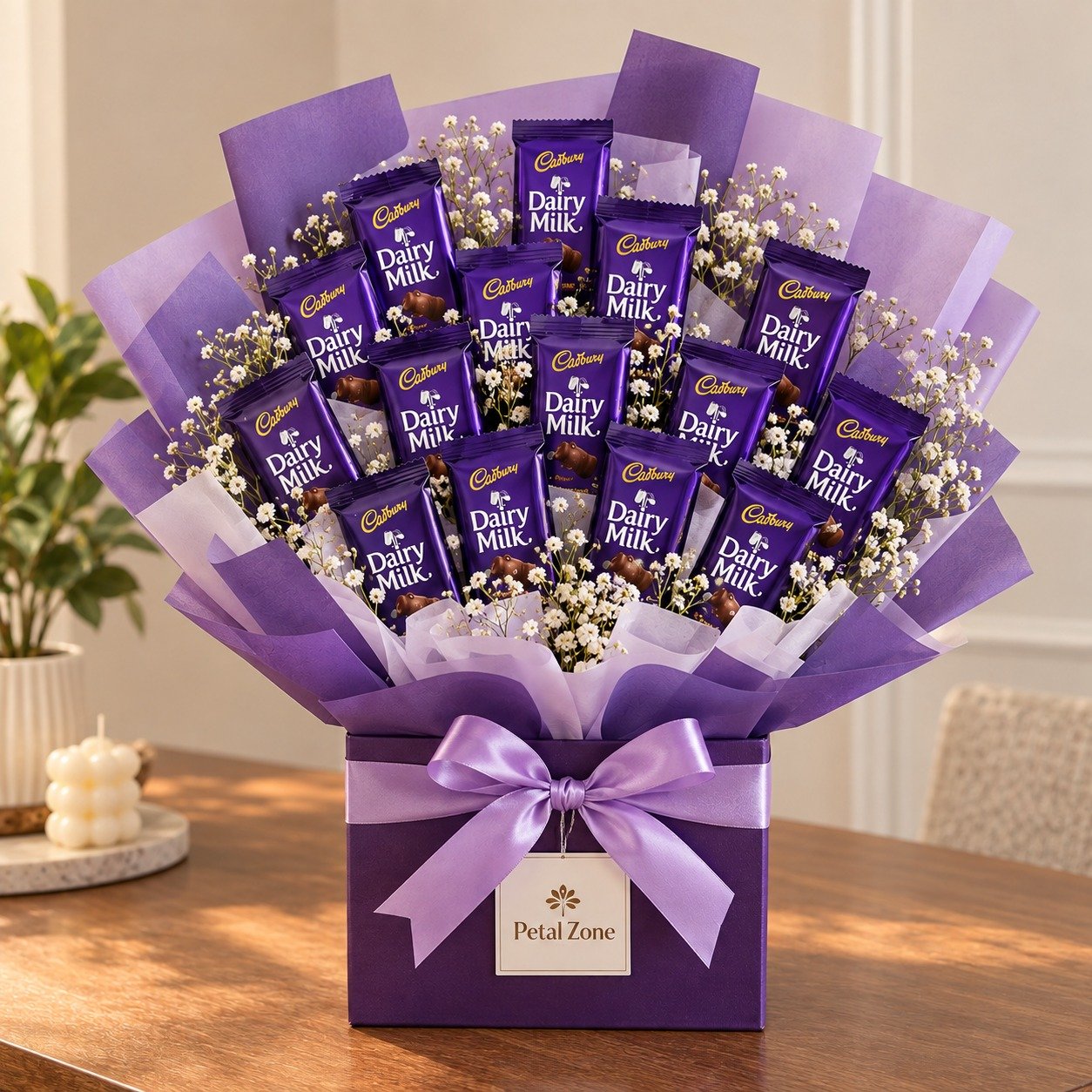 Purple Luxe Box – Box Style Dairy Milk Bouquet