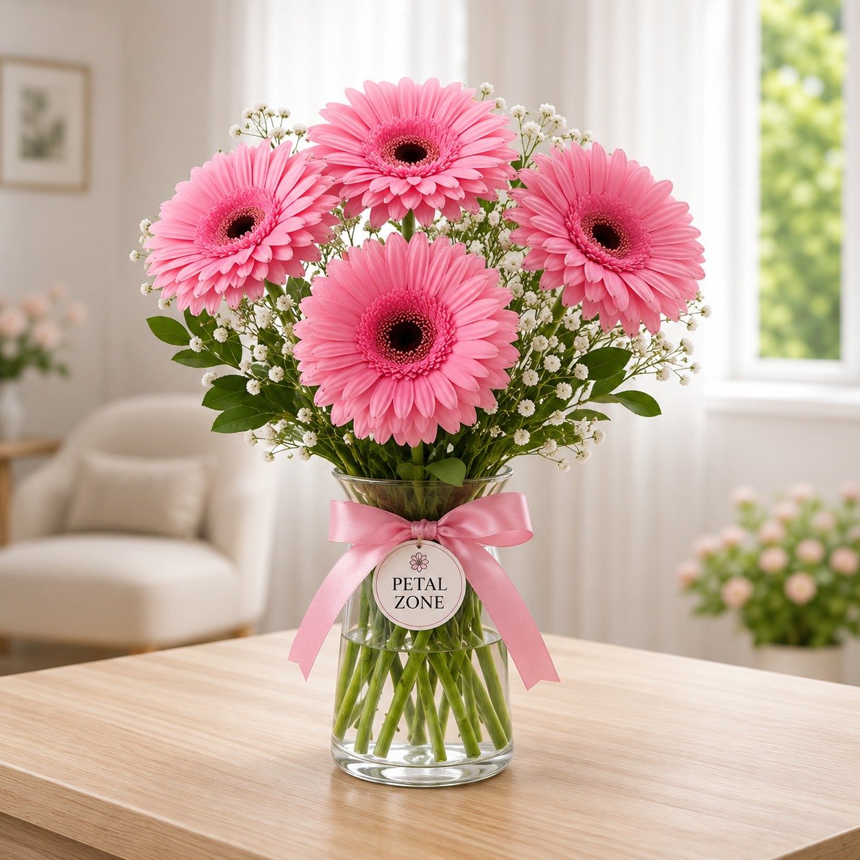 Blush Petals of Joy – 5 Pink Gerberas Vase