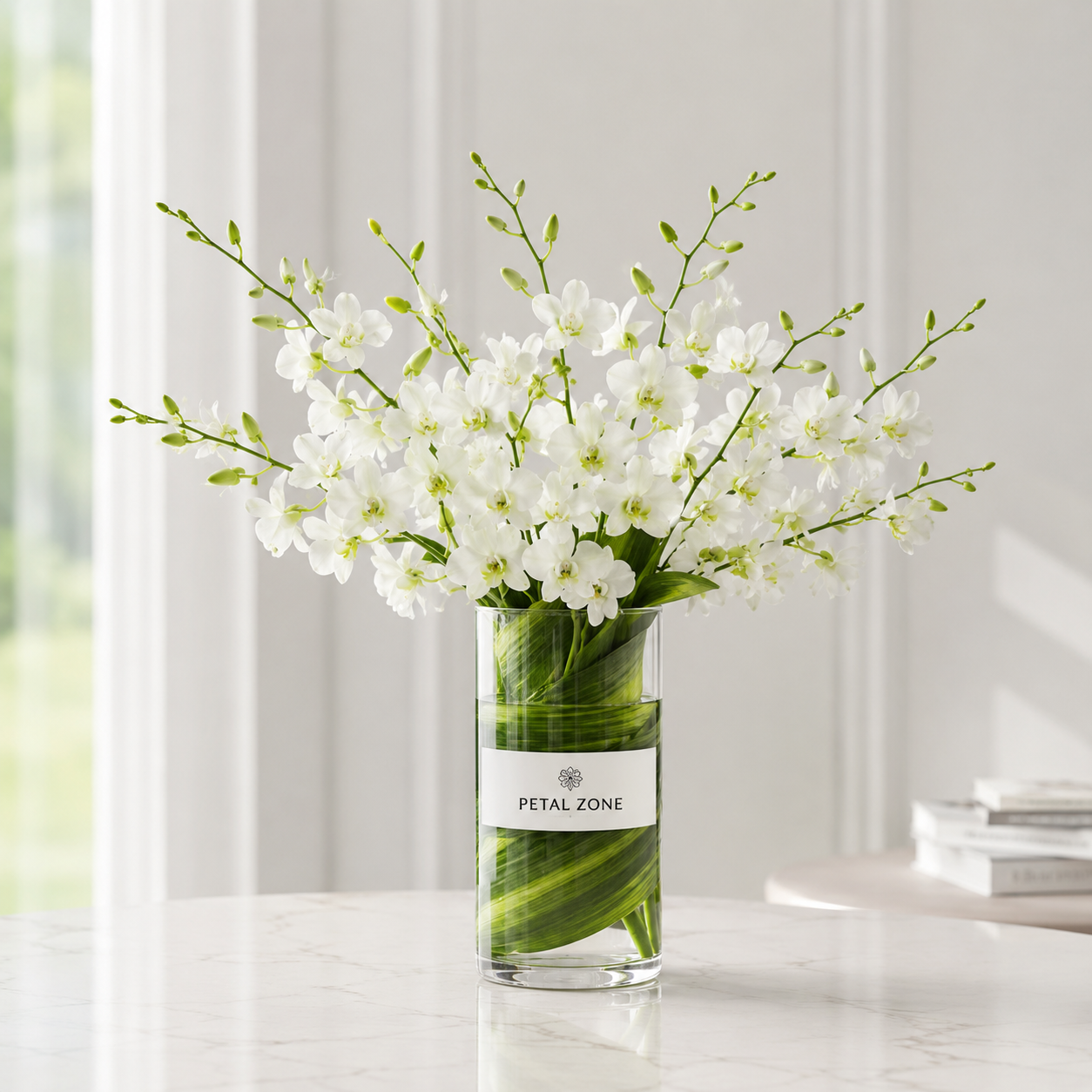 A Symphony of White Luxury – 20 White Orchids Vase